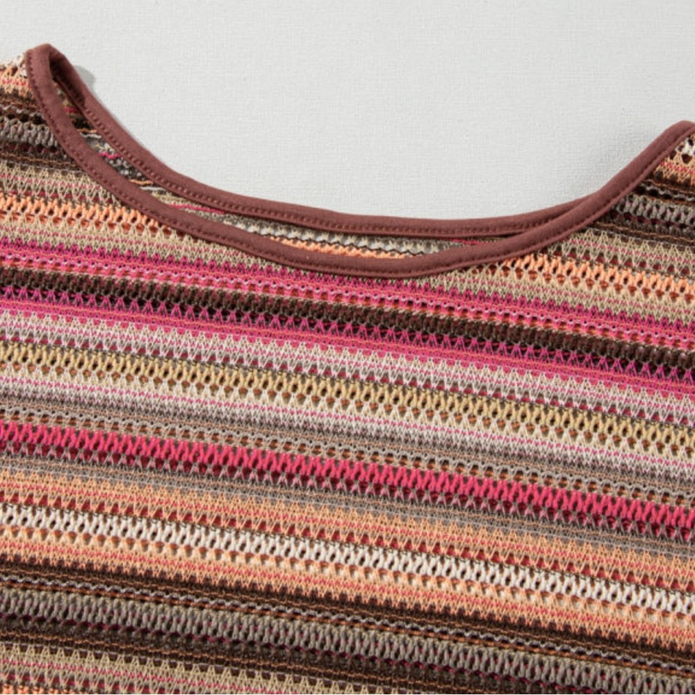 Boho Rose Red Striped Cropped Long Sleeve Top - Picture 5 of 6